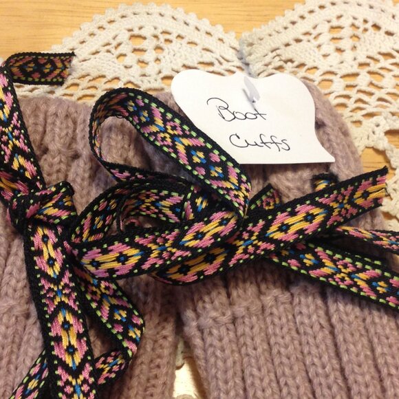 Boot Cuffs, knit with tie top, 7 1/2" total length - Picture 3 of 3